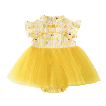 

baby bodysuit yellow color strawberry pattern sweet dress bodysuit cute newborn baby clothing