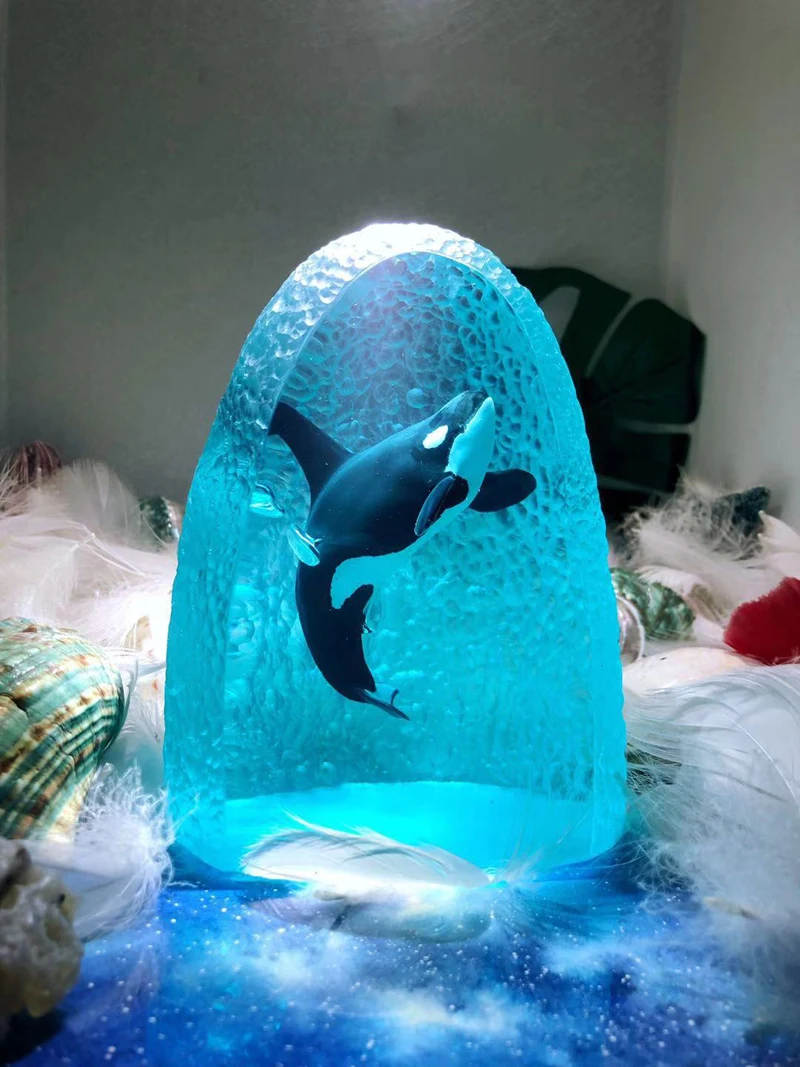 Handmade Marine Ocean Orca Whale Peak Crystal Peripheral Qi Tan Resin Decoration Car Creative Gift | Игрушки и хобби