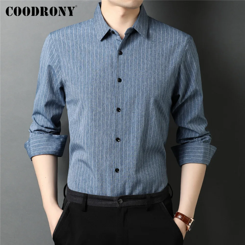 

COODRONY Brand Spring Autumn New Arrival Fashion Striped Social Dress Business Casual Slim Long Sleeve Shirt Men Clothing C6118