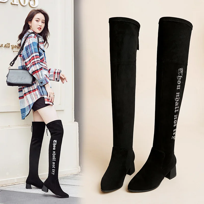 

Ozhouzhan 19 New Style Elasticity over-the-Knee Boots Semi-high Heeled Chunky-Heel Waterproof Platform Martin Thigh Boot Zz588 E