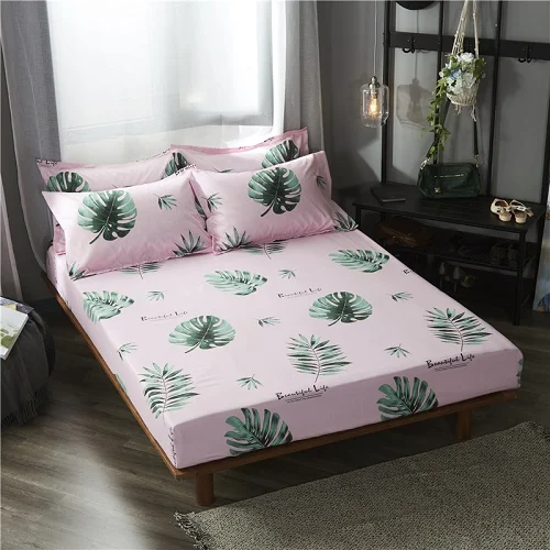 66 New Product 1pcs 100%Polyester Printed Solid Fitted Sheet Mattress Cover Four Corners With Elastic Band Bed Sheet - Цвет: qianyeqing