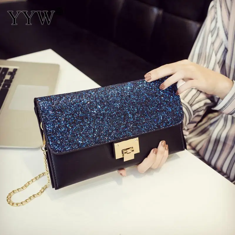 Дизайнерские Блестящие Блестки конверт клатч вечерняя сумочка женская сумочка вечерние клатч кошелек большая свадебная сумочка Pochette Femme - Цвет: black