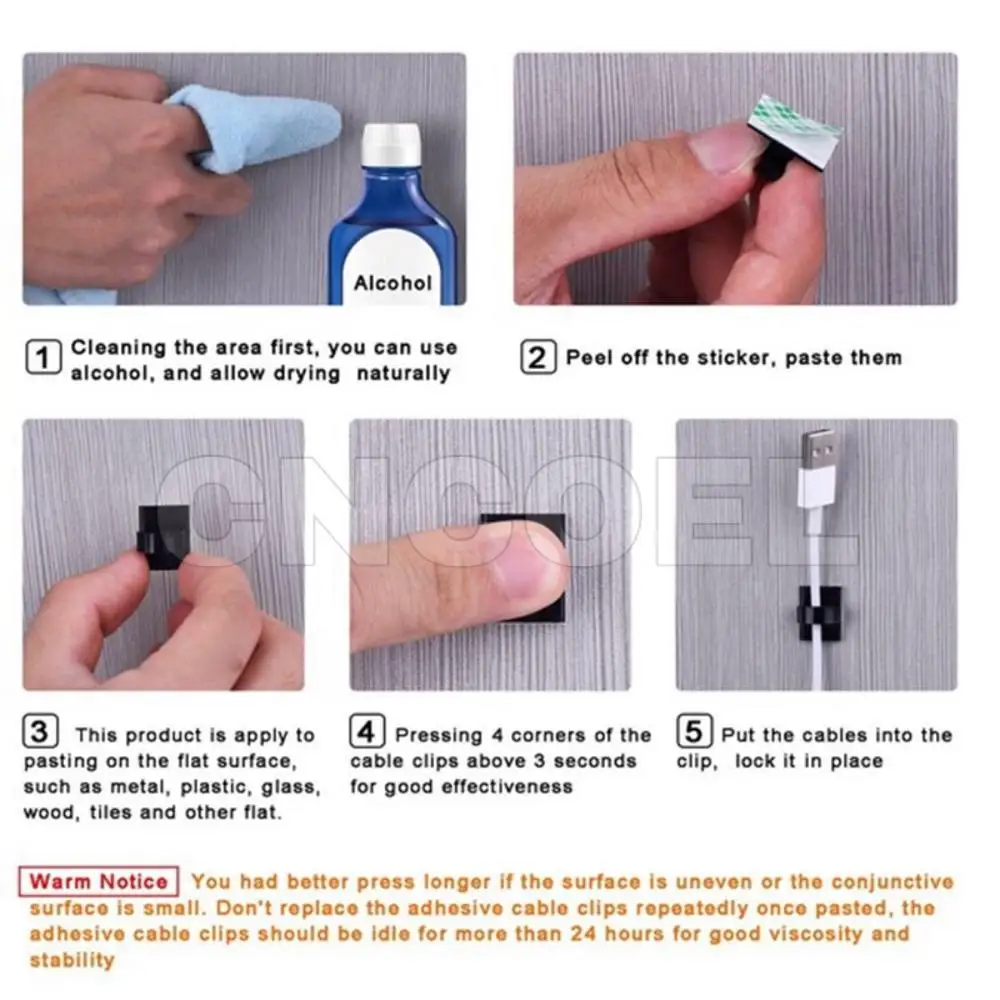 Cable Clip Cable Clamp Self-adhesive Car Wire Clip Fixer Holder Cable Holder Rectangle Plastic Mount Clamp 20Pcs