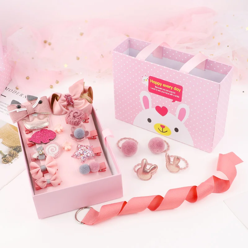 Kids Children Hair Accessories Hairpins Barrettes Baby Fabric Bow Flower Princess Hair Clip Girls Elastic Hair Bands Ties in Box