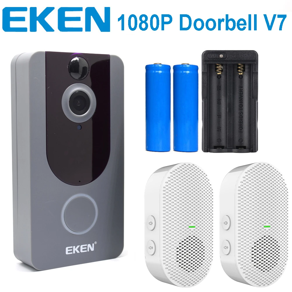 EKEN-cámara de vídeo inalámbrica V7, intercomunicador Visual con visión nocturna, PIR, detección de movimiento, Control por aplicación, Wifi, 1080P