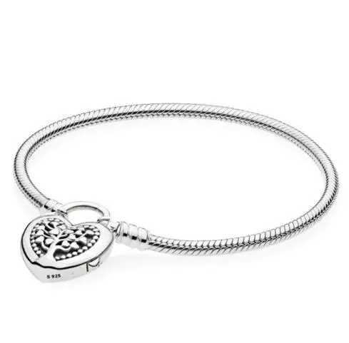 925 пробы серебряный браслет Moments Tree Of Life Love Сердце навесной замок браслет подходит из бисера Шарм Diy ювелирные изделия