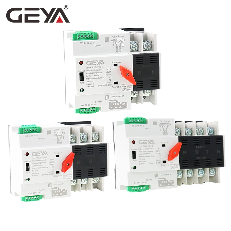 

Free Shipping GEYA W2R ATS 220V PC Dual Power Automatic Transfer Switch 63A 100A Household Power Transfer Switch 50/60Hz
