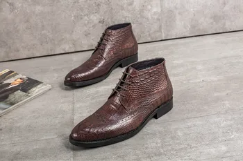 

Trend Leather Boots Lace-up Business Dress Shoes Large Size Cowhide Black Brown Work Shoes Pointed Toe Ankle Genuine Leather