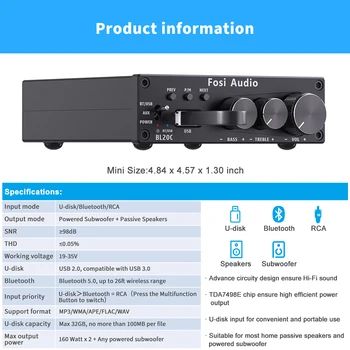 Усилитель мощности Fosi Audio BL20C, Bluetooth,  2*160 Вт 5