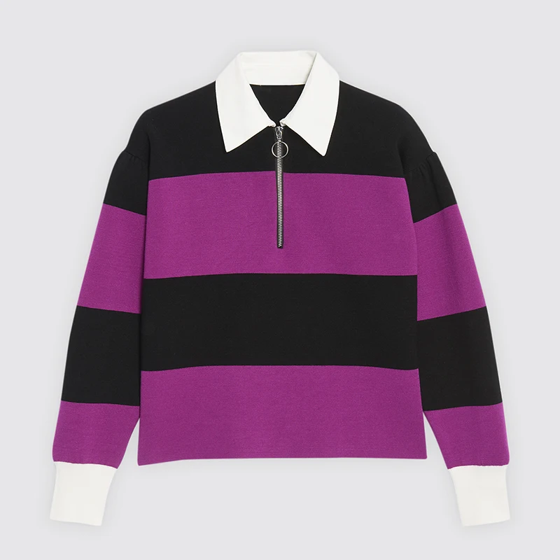 

Women Tops Striped Zip Long Sleeve Sweater Casual Pullovers 2019 New Winter Autumn