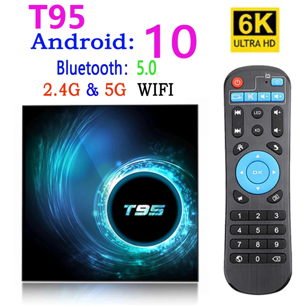 Original T95 Smart TV Box Android 10 2.4G&amp5G Wifi for Youtube HD 6K Google Voice Assistant Pk H96 Max Set Top | Электроника