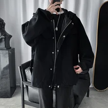 Men Harajuku Coats Functional Wind Tooling Hooded Jacket Male Korean Version Of The Trend Of Simple Ins Wild Jacket With Nood