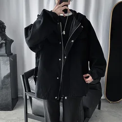 Men Harajuku Coats Functional Wind Tooling Hooded Jacket Male Korean Version Of The Trend Of Simple Ins Wild Jacket With Nood