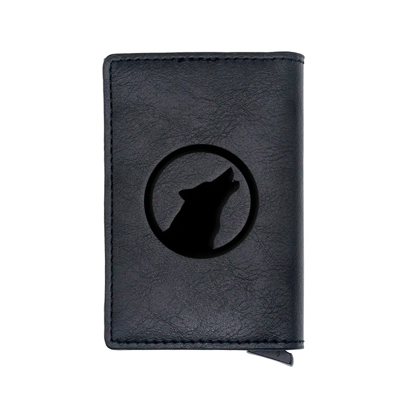 

Black Classic Arctic Wolf Design Card Holder Wallets Men Women Rfid Leather Short Purse Slim Mini Wallet Money Bag Gifts