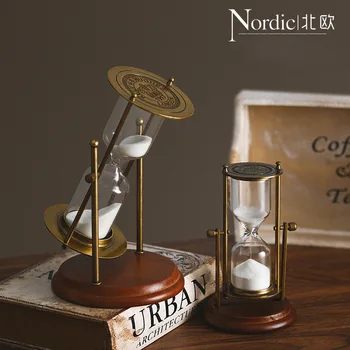 

Nordic creative home metal ornaments love time rotating hourglass wood base timer Valentine's Day gift