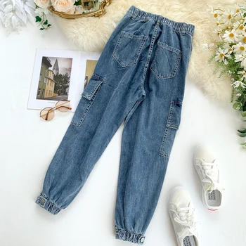 

2019 New Spring Autumn Jeans Harem pants Women Vintage high waist Leisure tooling Denim Harem Pants Woman cc1763