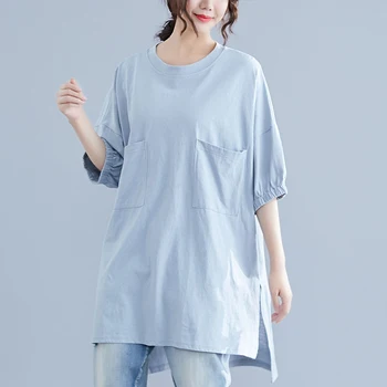 

Summer Casual Style Female T-shirt Pure Color M-XL Oversized Women Tops Harajuku Pocket Simple Basic Tee Shirt Feminina White