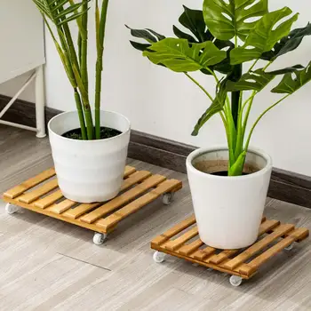 

Moveable Pot Bracket Black Bamboo Hollow Pot Mover With Four Wheels Square Durable Practical Moveable Pot Bracket