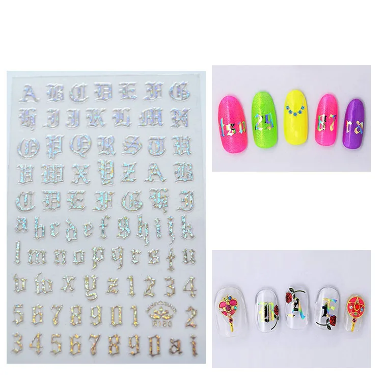 Дизайн ногтей 3D переводные наклейки числа буквы алфавита дизайн ногтей белый черный золотой акриловый инструмент для ногтей - Цвет: multi-color