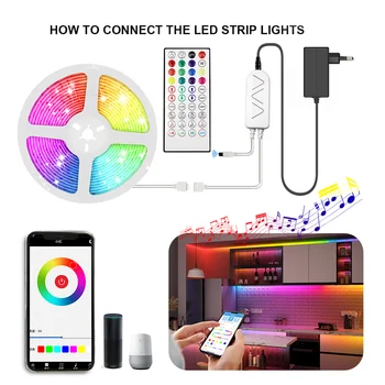 

Dream color LED-Strip-Light 5M DC12V SMD5050 A-RGB stripe music sync Flexible LED tape with out-let IC work with Alexa Google