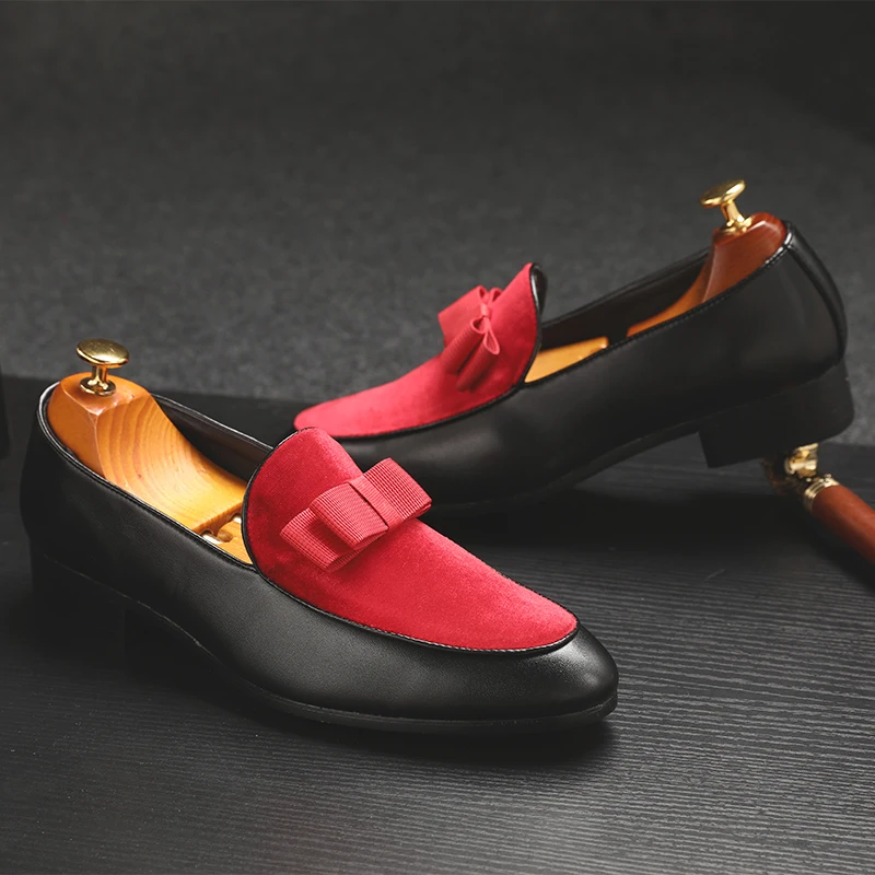 BABEBCBD/Мужская официальная обувь; свадебные модельные мужские туфли на плоской подошве с бантом; Нежные Мужские Повседневные слипоны; черные лакированные кожаные красные замшевые лоферы