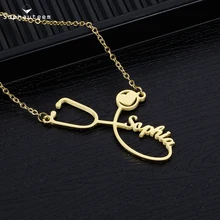Custom Stethoscope Name Necklaces For Women Jewelry Stainless Steel Gold Chain Choker Personalized Name Tag Doctor Gifts