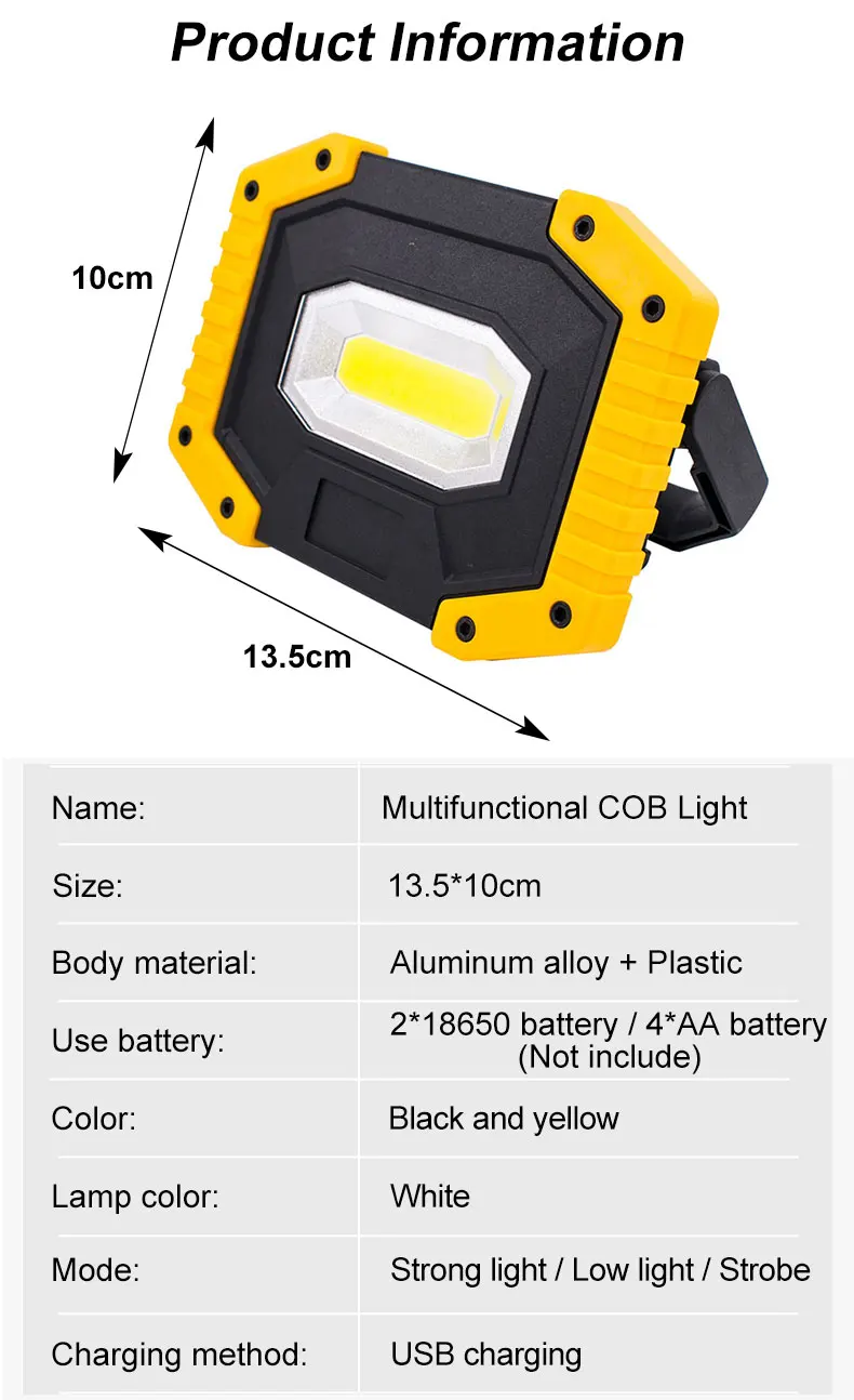 COB рабочий светильник светодиодный портативный супер яркий 3 режима прожектор Водонепроницаемый аварийный перезаряжаемый прожектор для кемпинга рабочие огни
