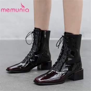 

MEMUNIA 2020 new arrival women ankle boots zip lace up autumn winter boots square toe fashion punk shoes woman big size 40