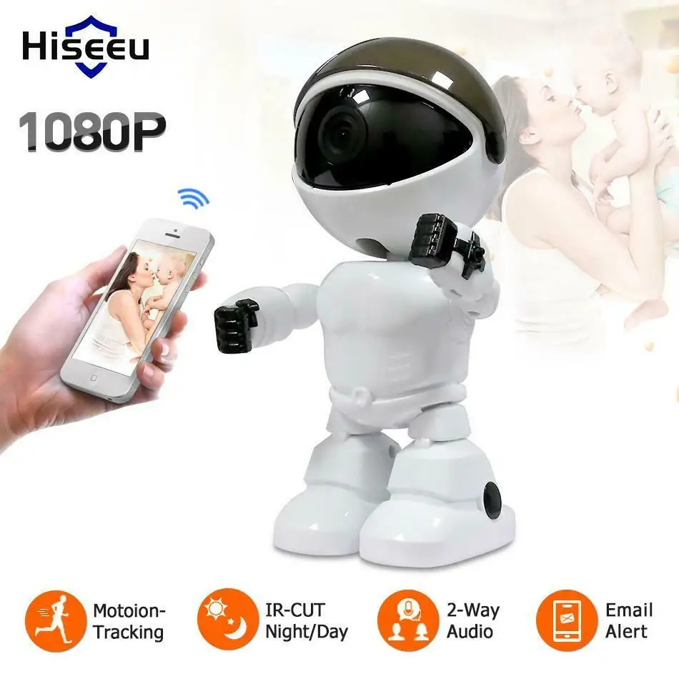 

EU Plug Hiseeu 2Mp/1.3Mp HD 1080P Wireless IP Camera Smart Wi-Fi Robot Camera 355 Degree Infrared Night Vision Security Monitor