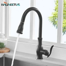 Brushed Nickel Kitchen Faucet Swivel 360 Degree Pull Out Kitchen Tap Single Hole Handle Sink Hot&Cold Mixer Crane Black Faucets