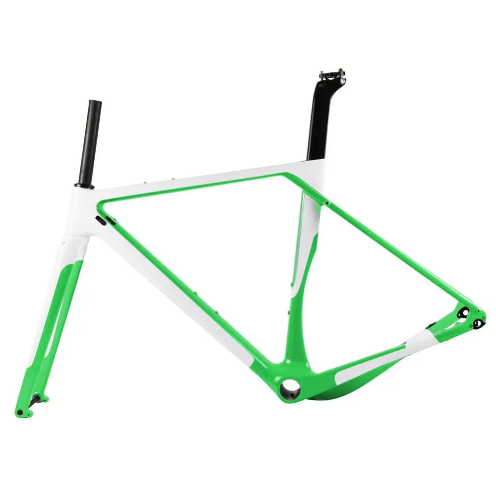 Аэрокарбонат гравия велосипедная Рама T1000 карбоновые для велокросса велосипедная Рама Дисковая тормозная шоссейная велосипедная Рама Передняя 100*12 мм Задняя 142*12 мм - Color: Green Color