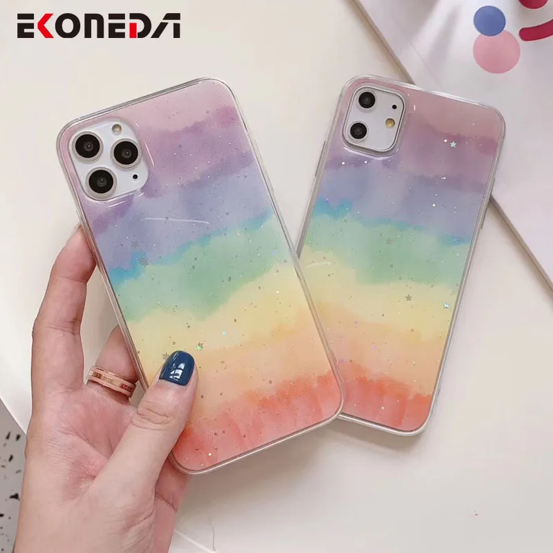 Мягкий силиконовый чехол EKONEDA для iPhone 7 6 6S 8 Plus с радужными градиентными цветами 11
