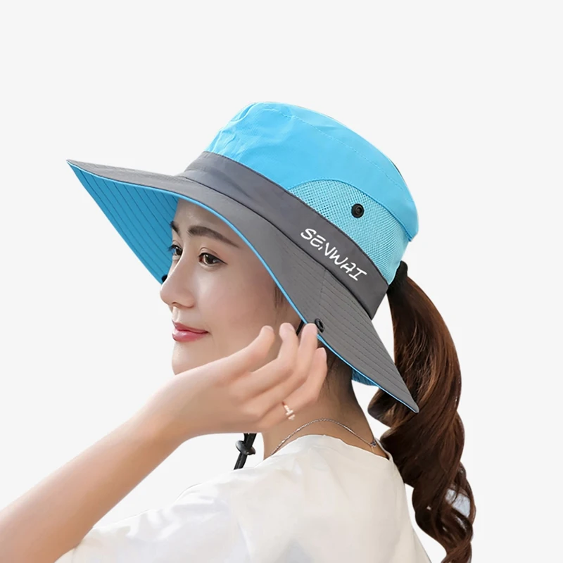 Women Sun Hat Sun Hats for Women Visors Hat Fishing Fisher Beach Hat UV Protection Cap Black Casual Womens Summer Caps Ponytail Wide Brim