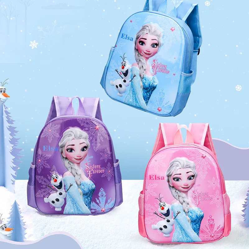 Mochila con estampado de dibujos animados de Frozen para niños, mochilas escolares para niñas, paquetes de hombro con patrón de princesa Elsa linda, marca Disney