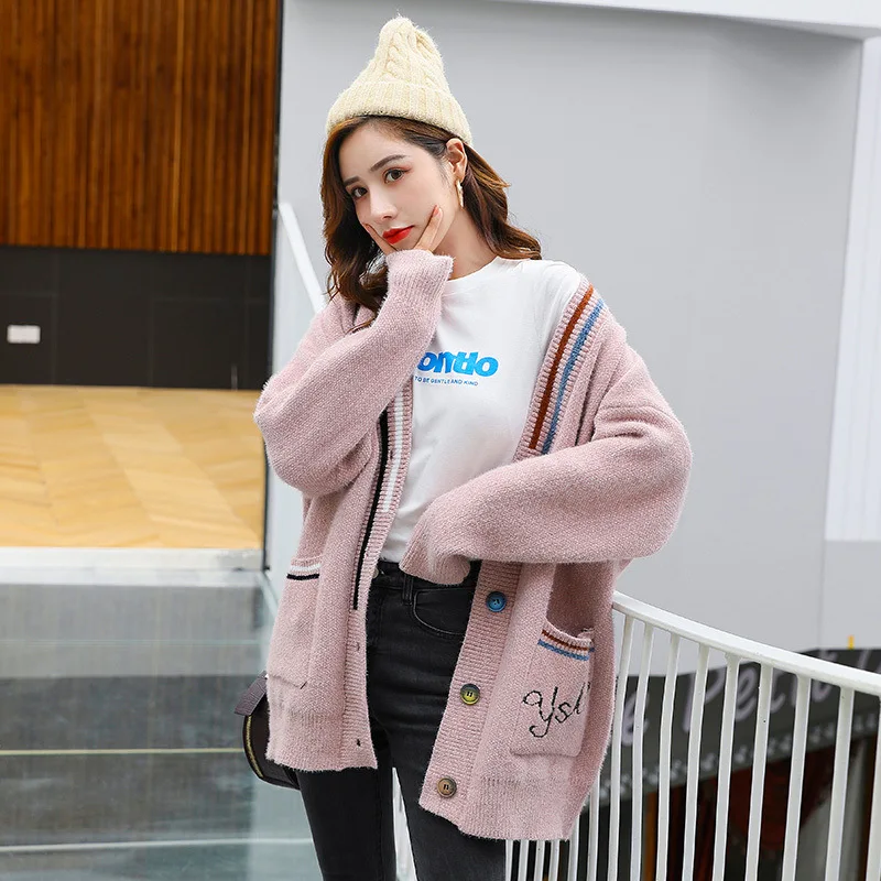 Шерстяная Женская куртка Осень корейский стиль IFASHION Топы Ранняя осень элегантный свитер с v-образным вырезом стиль лень