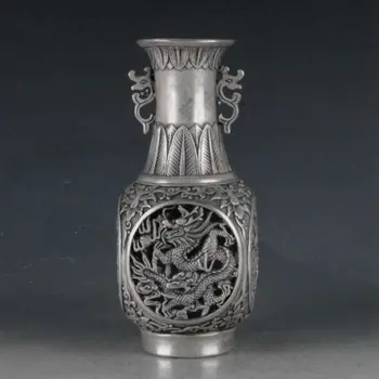 

Exquisite Chinese Tibet Silver Copper Hollow Out Dragon Phoenix Flower Vase Made During Da Ming Xuande