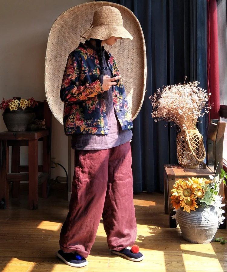 

2019 luo gu ni Cool Pattern Thick Knitted Cotton Frog Small Coat 0893