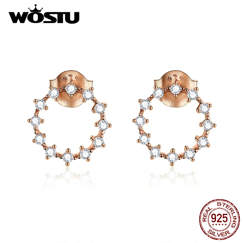 Женские серьги с геометрическим узором WOSTU модные вечерние из стерлингового серебра 925 пробы розового цвета