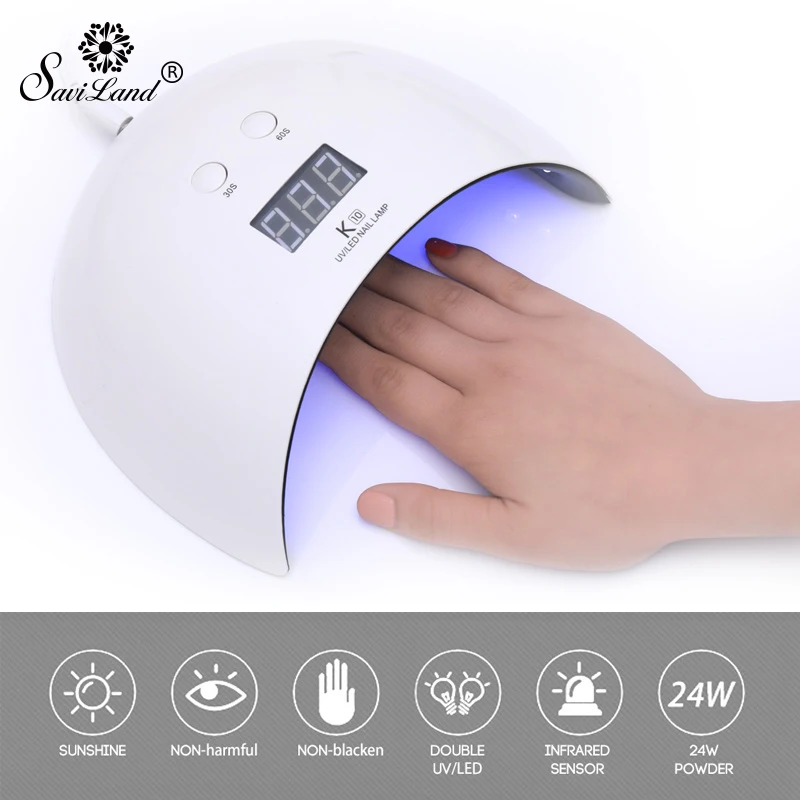 

SAVILAND UV LED 24W Nail Lamp 12 LEDs Nail Dryer for All Gels Curing 30s/60s Two Time Setting Button Manicure