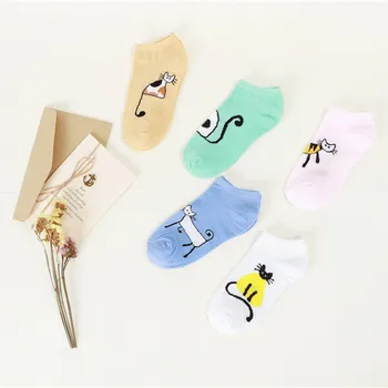 

5 Pairs Summer Cartoon Cotton Thin Women Casual colourful kitten funny cat ankle Funny Happy Sock For Female Girls Boat Socks