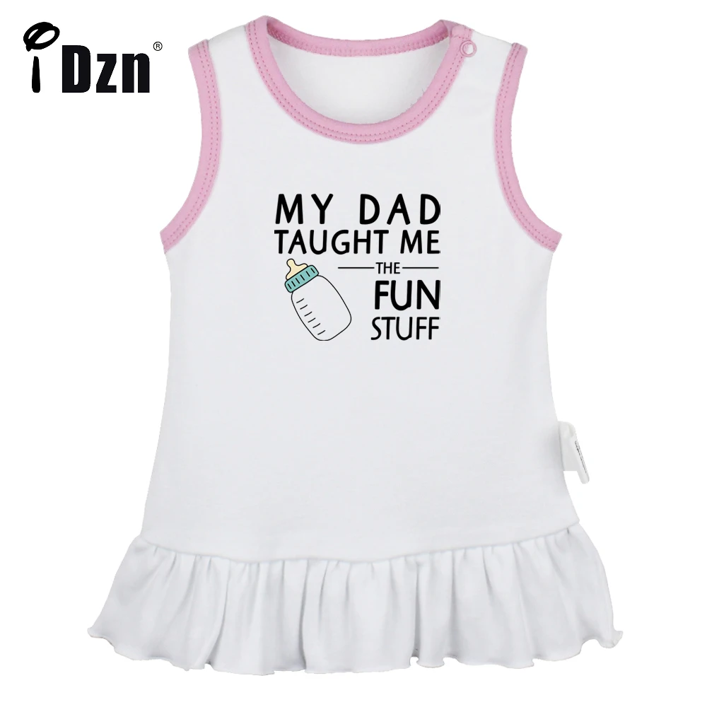 

iDzn NEW My Dad Taught Me Fun Stuff Cute Baby Girls Sleeveless Dress Newborn Fun Art Printed Pleated Dress Soft Vest Dresses