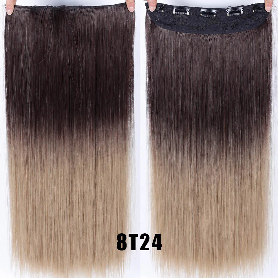 Длинные прямые накладные волосы MUMUPI на заколках, одна штука, 24 дюйма, 60 см, прямые цвета, синтетические накладные волосы на заколках - Цвет: 8T24
