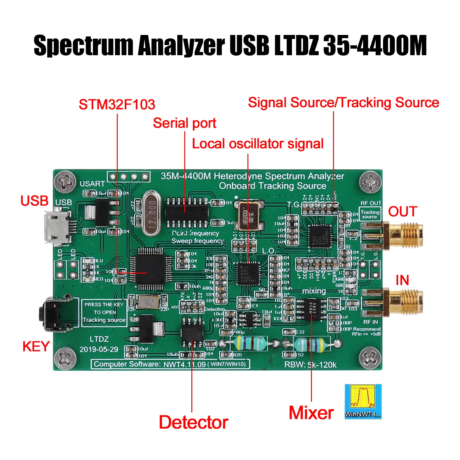 Анализатор спектра USB LTDZ 35-4400 м источник спектра сигнала с отслеживанием источника модуль радиочастотного анализа домена