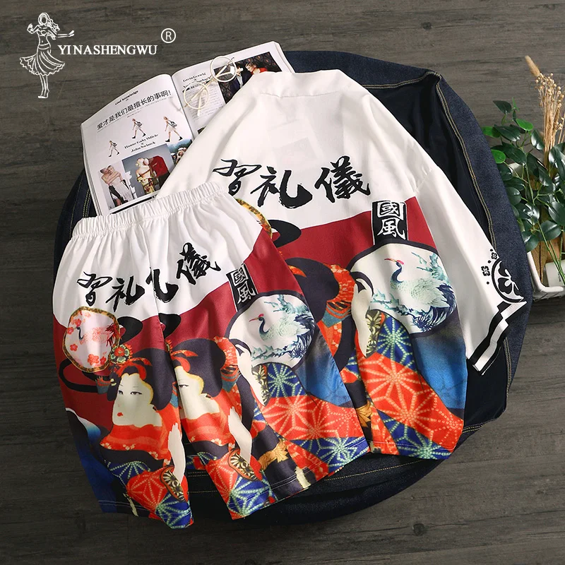 Kimono Set Top and Pants Japanese Kimono Men Yukata Men Women Robe Kimono Cardigan Men Beach Thin Casual Shirt Kimono Cosplay