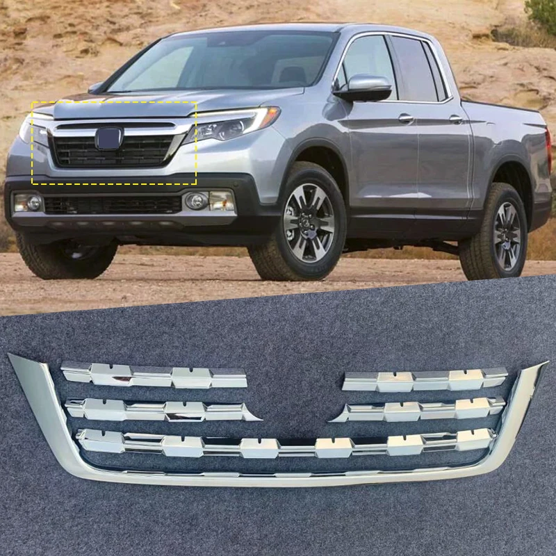 

6PCS Front Hood Billet Racing Grill Refit Front Mesh Grille Head Bumper Cover Trim For Honda Ridgeline 2016 2017 2018 2019