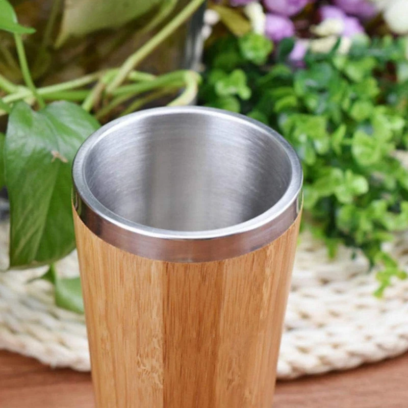 450Ml Bamboo Coffee Cup Stainless Steel Coffee Travel Mug With Leak