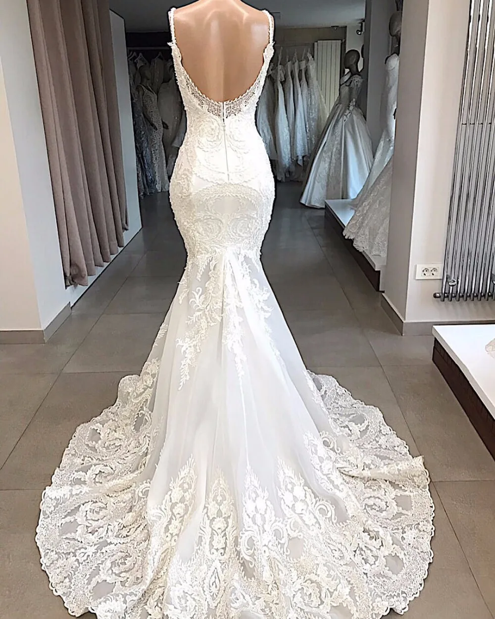 Vestidos De Novia Белый Русалка свадебное платье с вырезом на спине и v-образным вырезом кружевное свадебное платье ручной работы Appluques Свадебное платье