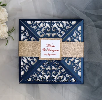

50pc Elegant Flora Square Laser Cut Wedding Invitation Cards Business Birthday Greeting Card Customize Party Decoration Supplies