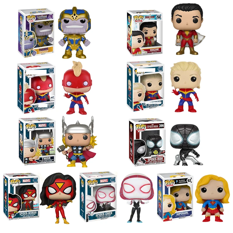 Экшн фигурки FUNKO Мстители Капитан Marvel танос Человек паук Тор шазам Гвен