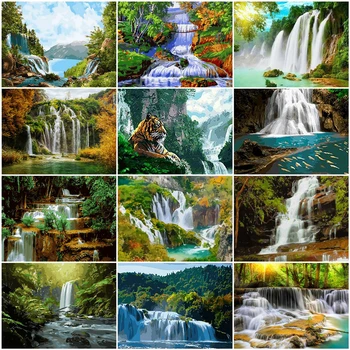 

AZQSD Paint By Numbers Landscape On Canvas Kits DIY Home Wall Art Drawing By Numbers Waterfall Unframe Handpainted Gift